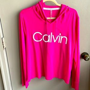 Calvin Klein Performance hoodie pink shorty with white lettering  Xl stretchy